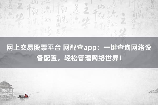 网上交易股票平台 网配查app：一键查询网络设备配置，轻松管理网络世界！