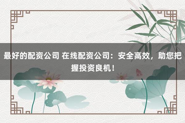 最好的配资公司 在线配资公司：安全高效，助您把握投资良机！