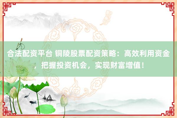 合法配资平台 铜陵股票配资策略：高效利用资金，把握投资机会，实现财富增值！