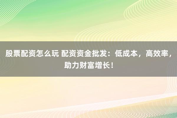 股票配资怎么玩 配资资金批发：低成本，高效率，助力财富增长！