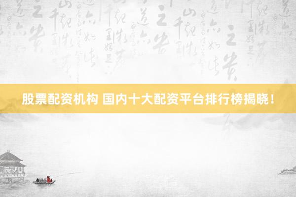 股票配资机构 国内十大配资平台排行榜揭晓！
